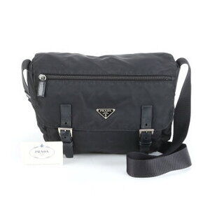 Prada Tessuto triangle logo shoulder bag card black leather crossbody straps